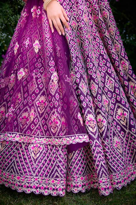 Shyam Narayan Prasad_Purple Silk Gota Patti, Embroidery Sweetheart Neck And Thread Blouse Lehenga Set _at_Aza_Fashions