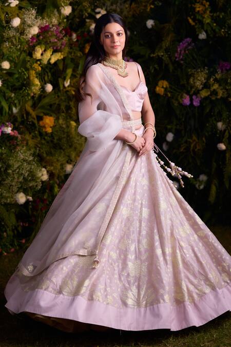 Shyam Narayan Prasad Silver Silk Chanderi Patchwork Embroidered Floral And Thread Blouse Lehenga Set Online at Aza Fashions Shyam Narayan Prasad_Silver Silk Chanderi Patchwork Embroidered Floral And Thread Blouse Lehenga Set _Online_at_Aza_Fashions