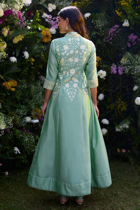 Shyam Narayan Prasad Floral Embroidered Angrakha & Pant Set 