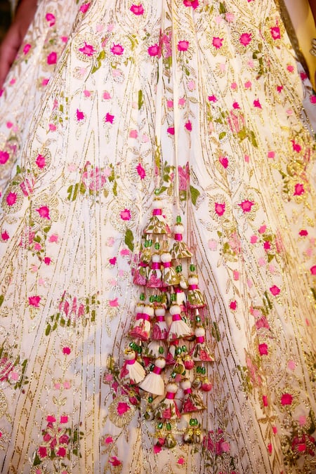 Shyam Narayan Prasad_Ivory Modal, Satin, Organza Embroidery, Gota Floral Block Print Lehenga Set _at_Aza_Fashions