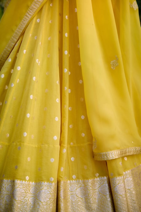 Shyam Narayan Prasad_Yellow Satin, Chanderi, Brocade, Organza Embroidery Round Thread Lehenga Set _Online_at_Aza_Fashions