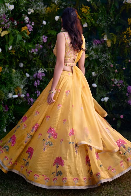 Shyam Narayan Prasad Zardosi Embroidered Lehenga Set With Belt 