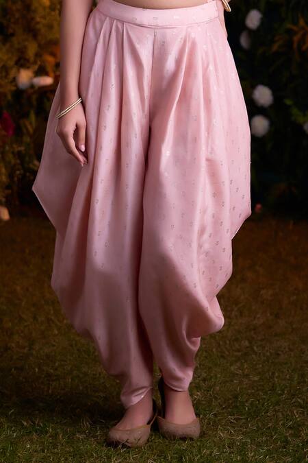 Shyam Narayan Prasad_Pink Top And Dhoti Pant Modal Embroidered Zardosi V Neck Cape Set _at_Aza_Fashions