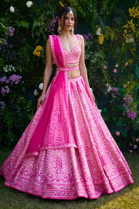 Shyam Narayan Prasad_Fuchsia , Chanderi Tassels, Gota Patti, Thread And Lehenga Set _Online_at_Aza_Fashions