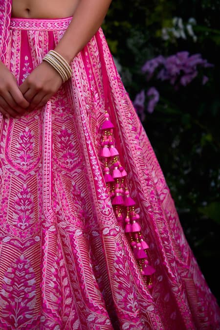 Shyam Narayan Prasad_Fuchsia , Chanderi Tassels, Gota Patti, Thread And Lehenga Set _at_Aza_Fashions