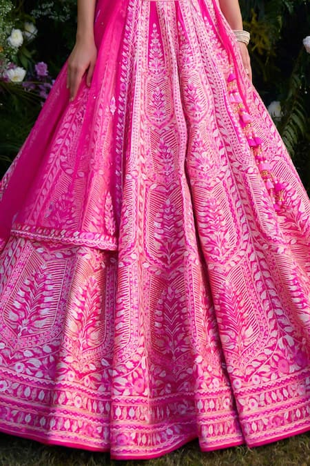 Shop_Shyam Narayan Prasad_Fuchsia , Chanderi Tassels, Gota Patti, Thread And Lehenga Set 