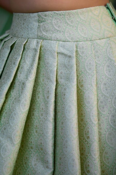 Shop_Shyam Narayan Prasad_Green Brocade, Organza Embroidery Sweetheart Neck Floral Patchwork Lehenga Set _Online_at_Aza_Fashions