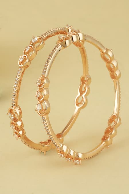 Smars Jewelry_Gold Plated Crystals Cubic Zirconia Embellished Bangle - Set Of 2_Online_at_Aza_Fashions