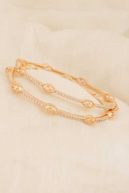 SMARS JEWELRY_Gold Plated Crystals Cubic Zirconia Bangle Set_Online_at_Aza_Fashions