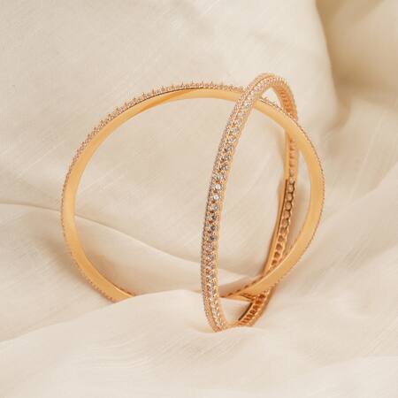 Buy_Smars Jewelry_Gold Plated Cubic Zirconia Diamond Elegant Studded Bangle - Set Of 2_Online_at_Aza_Fashions