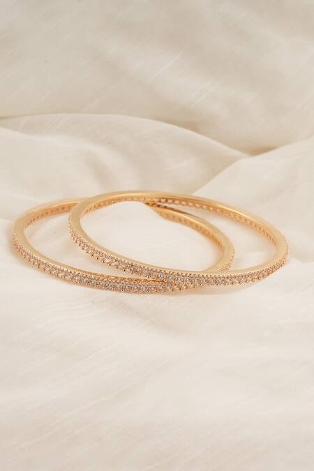 Shop_Smars Jewelry_Gold Plated Cubic Zirconia Diamond Elegant Studded Bangle - Set Of 2_Online_at_Aza_Fashions
