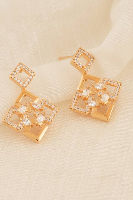 Smars Jewelry_Gold Plated Crystals Geometric Carved Necklace Set_Online_at_Aza_Fashions