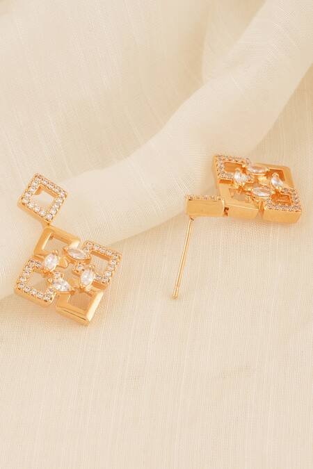 Buy_Smars Jewelry_Gold Plated Crystals Geometric Carved Necklace Set_Online_at_Aza_Fashions