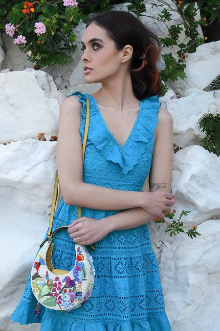 Versuhz_Cream Beads, Sequins New Moon Enchanted Garden Embellished Clutch Bag _Online_at_Aza_Fashions