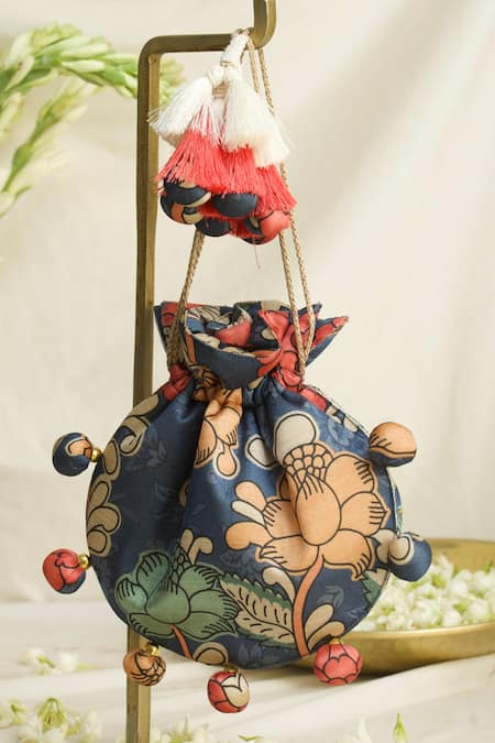 Ozel Floral Kalamkari Print Potli Bag 