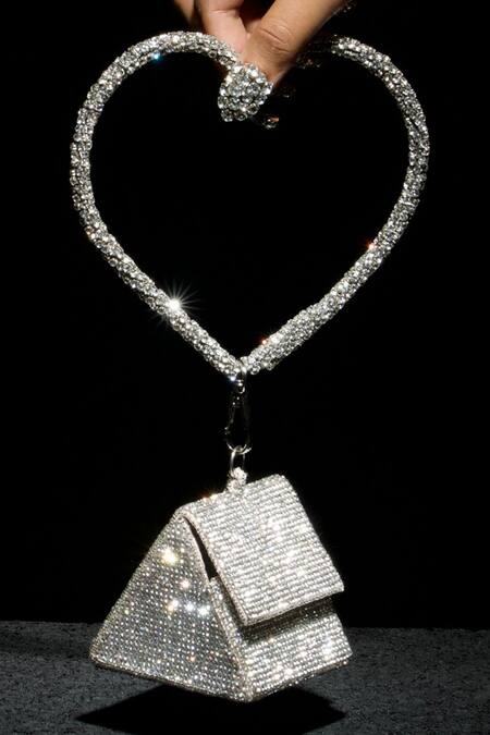 Ozel Silver Crystals Studded Charm Bag Online at Aza Fashions Ozel_Silver Crystals Studded Charm Bag _Online_at_Aza_Fashions