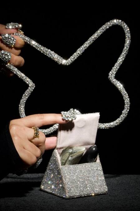 Buy_Ozel_Silver Crystal Embellished Charm Bag _Online_at_Aza_Fashions