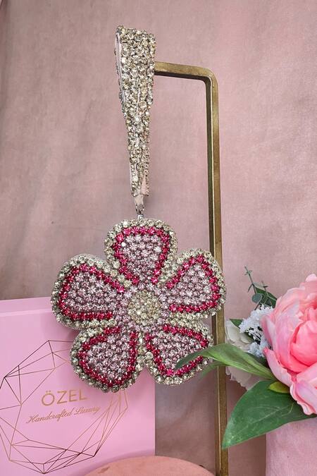 Ozel_Pink Rhinestones Mini Flower Embellished Bag _Online_at_Aza_Fashions