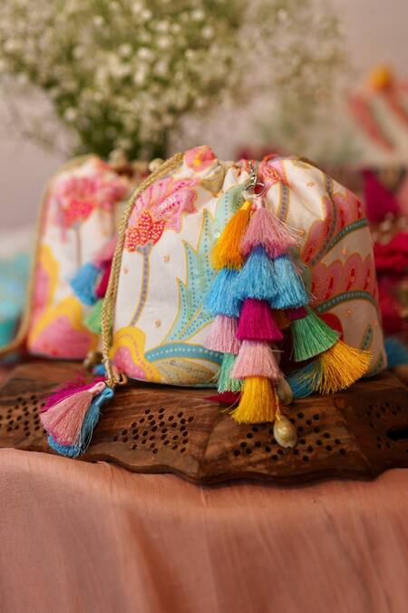 Buy Ozel Pink Sequin Abstract Floral Print Bucket Bag Online at Aza Fashions Buy_Ozel_Pink Sequin Abstract Floral Print Bucket Bag _Online_at_Aza_Fashions