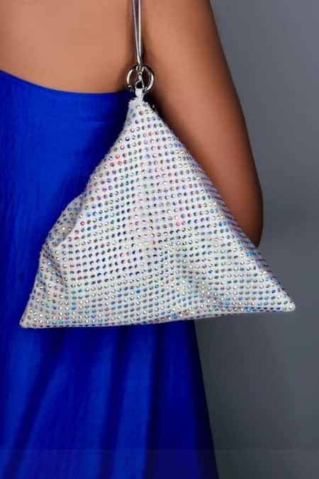 Shop Ozel White Crystal Sasha Studded Bling Bag at Aza Fashions Shop_Ozel_White Crystal Sasha Studded Bling Bag _at_Aza_Fashions