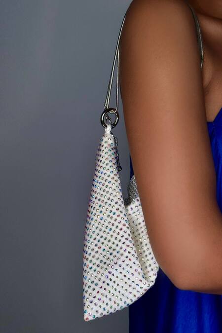 Ozel White Crystal Sasha Studded Bling Bag Online at Aza Fashions Ozel_White Crystal Sasha Studded Bling Bag _Online_at_Aza_Fashions