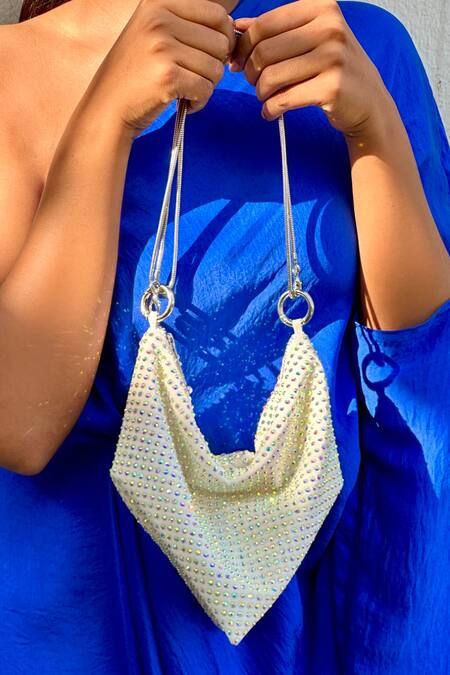 Shop Ozel White Crystal Sasha Studded Bling Bag Online at Aza Fashions Shop_Ozel_White Crystal Sasha Studded Bling Bag _Online_at_Aza_Fashions