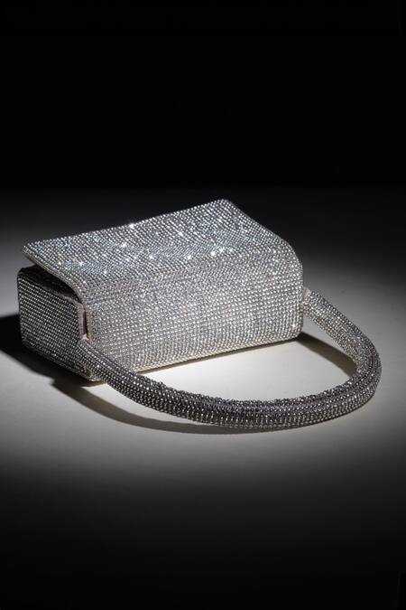 Buy Ozel Silver Crystals Dazzle Embellished Flap Bag Online at Aza Fashions Buy_Ozel_Silver Crystals Dazzle Embellished Flap Bag _Online_at_Aza_Fashions