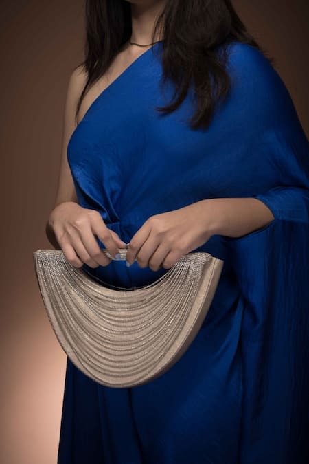 Shop Ozel Silver Chains Curvy Brazen Bag at Aza Fashions Shop_Ozel_Silver Chains Curvy Brazen Bag _at_Aza_Fashions