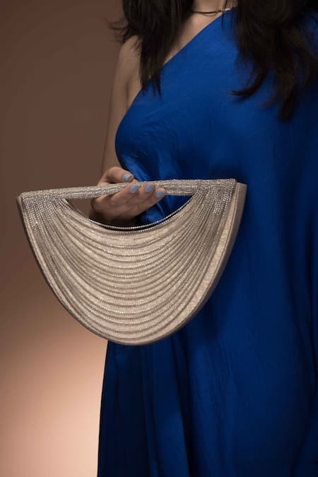 Shop Ozel Silver Chains Curvy Brazen Bag Online at Aza Fashions Shop_Ozel_Silver Chains Curvy Brazen Bag _Online_at_Aza_Fashions