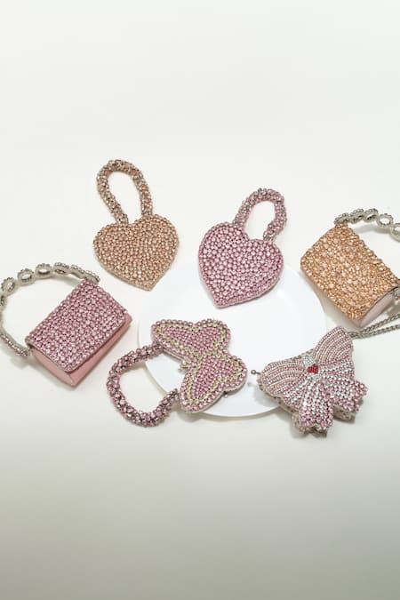 Ozel Pink Rhinestones Encrusted Mini Butterfly Bag Online at Aza Fashions Ozel_Pink Rhinestones Encrusted Mini Butterfly Bag _Online_at_Aza_Fashions