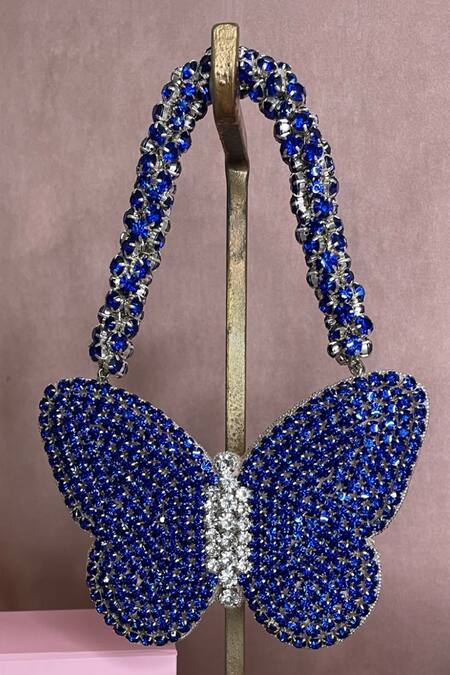 Ozel_Blue Rhinestone Studded Mini Butterfly Bag _Online_at_Aza_Fashions