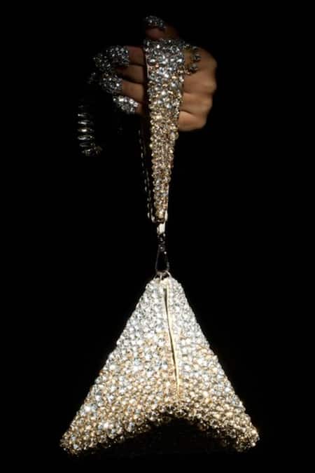 Buy Ozel Gold Rhinestones Encrusted Pyramid Bag Online at Aza Fashions Buy_Ozel_Gold Rhinestones Encrusted Pyramid Bag _Online_at_Aza_Fashions