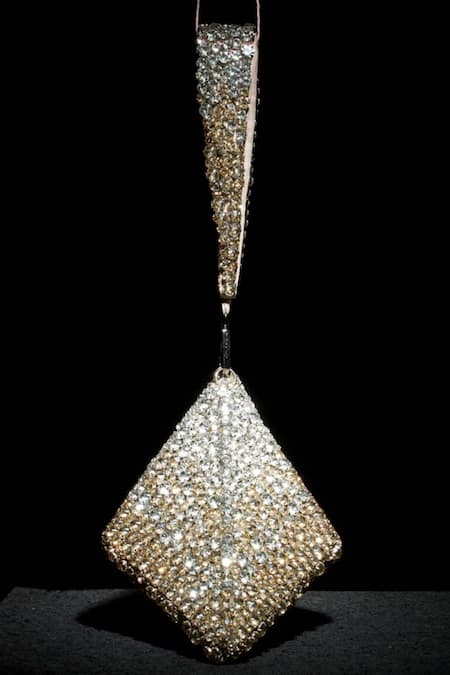 Ozel Gold Rhinestones Encrusted Pyramid Bag at Aza Fashions Ozel_Gold Rhinestones Encrusted Pyramid Bag _at_Aza_Fashions