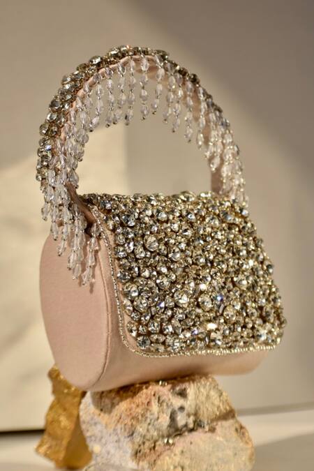 Buy Ozel Silver Rhinestones Petal Studded Mini Flap Bag Online at Aza Fashions Buy_Ozel_Silver Rhinestones Petal Studded Mini Flap Bag _Online_at_Aza_Fashions