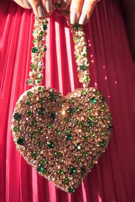 Ozel_Multi Color Rhinestones Studded Heart Mania Bag _Online_at_Aza_Fashions