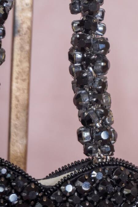 Ozel Black Rhinestones Encrusted Heart Bag Online at Aza Fashions Ozel_Black Rhinestones Encrusted Heart Bag _Online_at_Aza_Fashions