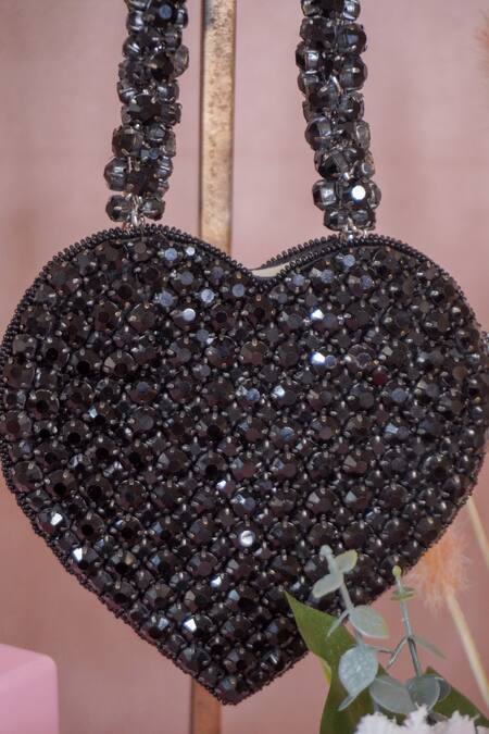 Buy Ozel Black Rhinestones Encrusted Heart Bag Online at Aza Fashions Buy_Ozel_Black Rhinestones Encrusted Heart Bag _Online_at_Aza_Fashions