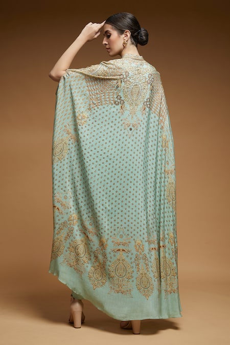 Shop Nirraamyaa Blue Mandala Floral Print Cape at Aza Fashions Shop_Nirraamyaa_Blue Mandala Floral Print Cape _at_Aza_Fashions