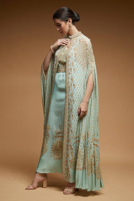 Buy Nirraamyaa Blue Mandala Floral Print Cape Online at Aza Fashions Buy_Nirraamyaa_Blue Mandala Floral Print Cape _Online_at_Aza_Fashions