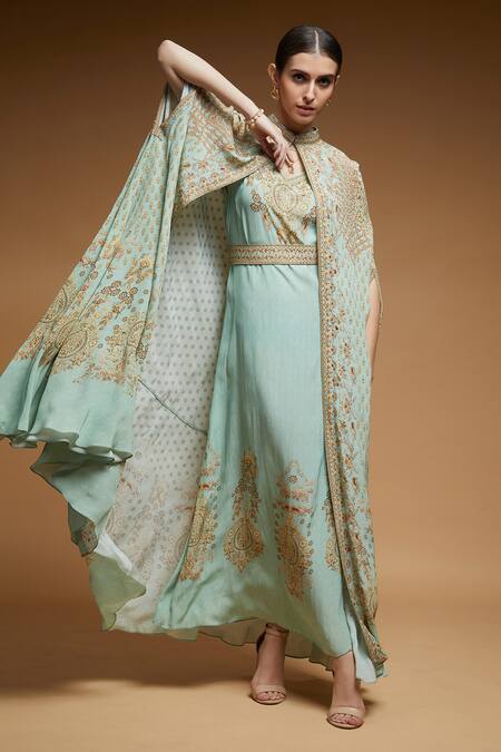 Nirraamyaa Blue Mandala Floral Print Cape at Aza Fashions Nirraamyaa_Blue Mandala Floral Print Cape _at_Aza_Fashions