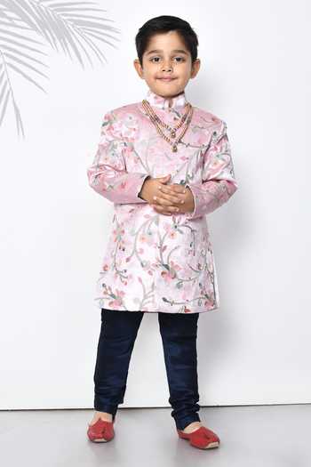 Buy_Petite Pomme_Multi Color , Silk, Satin Sequins, Floral Pattern Sherwani Set _Online_at_Aza_Fashions