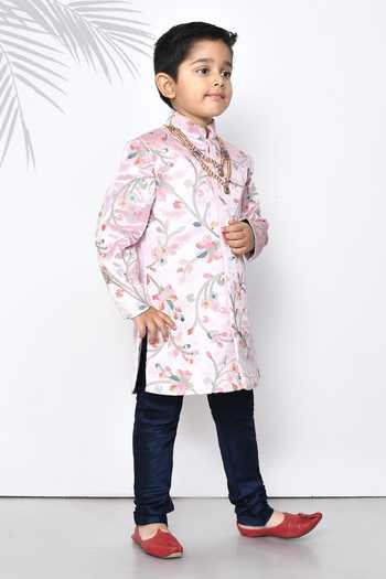 Buy_Petite Pomme_Multi Color , Silk, Satin Sequins, Floral Pattern Sherwani Set 