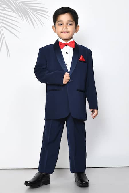 Petite Pomme Solid Navy Blue Coat Pant Set 