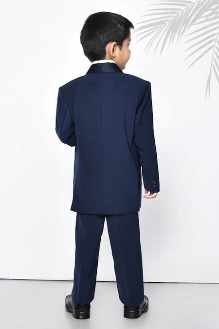 Petite Pomme Solid Navy Blue Coat Pant Set 