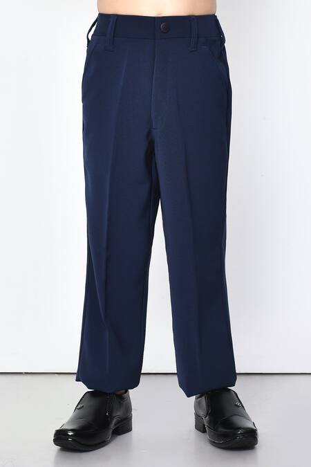 Petite Pomme_Blue Cotton, Polyester Solid Navy Coat Pant Set _at_Aza_Fashions