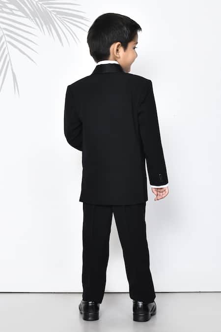 Petite Pomme Black Plain Coat Pant Set 