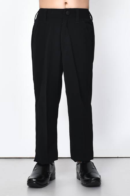 Petite Pomme_Black Cotton, Polyester Beads Embellished Lapel Tuxedo Pant Set _Online_at_Aza_Fashions