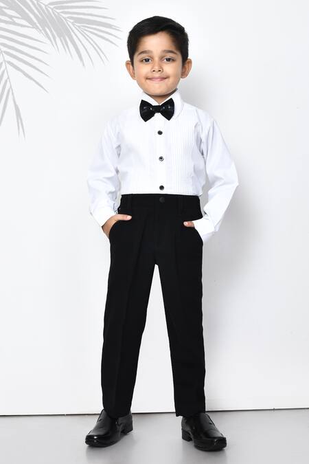 Buy_Petite Pomme_Black Cotton, Polyester Beads Embellished Lapel Tuxedo Pant Set _Online_at_Aza_Fashions