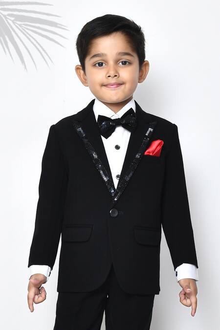 Petite Pomme Black Cotton, Polyester Beads Embellished Lapel Tuxedo Pant Set at Aza Fashions Petite Pomme_Black Cotton, Polyester Beads Embellished Lapel Tuxedo Pant Set _at_Aza_Fashions