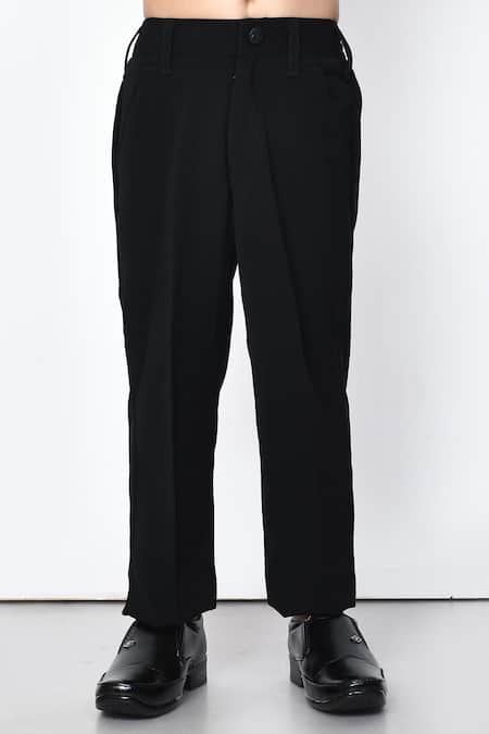 Petite Pomme_Black Cotton, Polyester Sequins, Embroidery Stripe Embellished Coat Pant Set_Online_at_Aza_Fashions